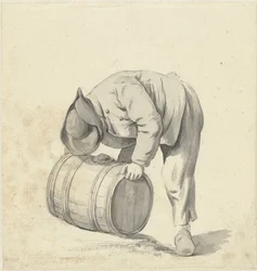 Man bending over to lift a barrel
