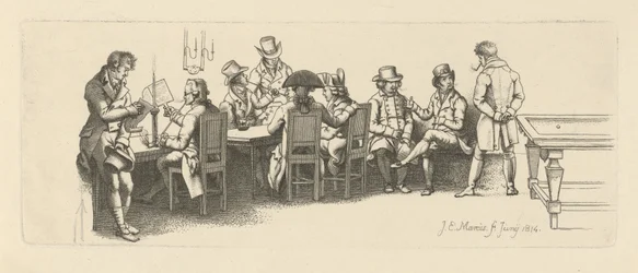 Men in a coffee house with a Billiard room