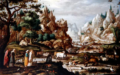 A Rocky Landscape with Noah and the Animals