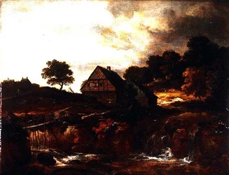 Wooded Landscape with Peasant on a Bridge over a Torrent