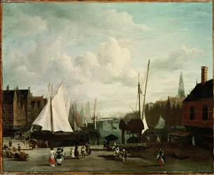 Harbour with Sailboats and Marketstalls
