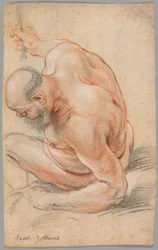 Nude Old Man Seated, Leaning on His Forearm, Facing Left