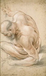 Nude Old Man Seated, Leaning on His Forearm, Facing Left