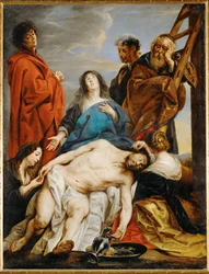 Pieta. Saint Mary Holding the Body of Christ on Her Knees, Mary Magdalen Pulls Thorns from Christ