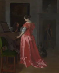 A Woman standing at a Harpsichord