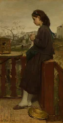 Girl Knitting on a Balcony, Montmartre