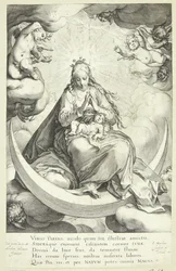 Virgin Mary with the Christ Child on the Crescent Moon, Surrounded by Angels