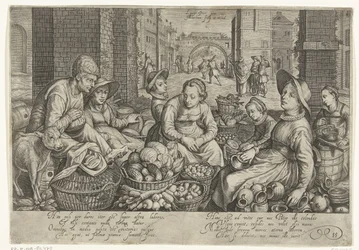 Market Scene with the Parable of the Workers in the Vineyard in the Background, ca. 1600