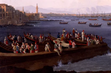 The Bay of Naples near Santa Lucia Showing the Naval Fleets Returning from Algiers