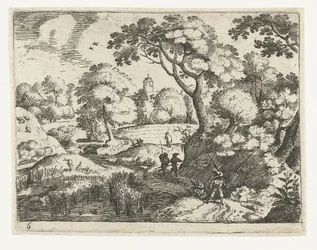Landscape with Traveler and Soldiers (series title: Six Landscapes with Travelers)
