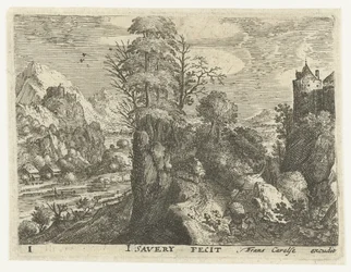 Landscape with Travelers on a Steep Rock (series title: Six Landscapes with Travelers)
