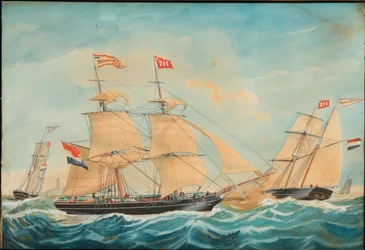 The Hendrika Bartina and the Johanna Hendrika sailing near the shore