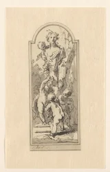 Putti with Bust of Woman Among Trees