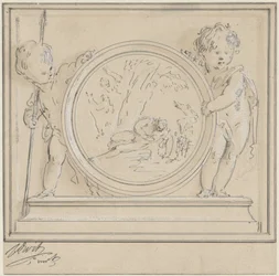 Two Putti with Medallion, Featuring Narcissus and Echo