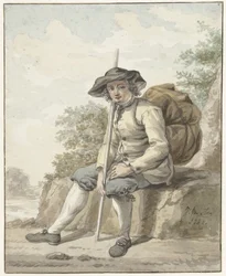 Seated Man with a Knapsack and a Stick