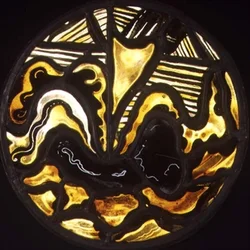 Sailing ship in the waves near a beach, medallion