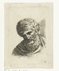 Bust of a man with curly hair and beard