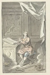 Seated Man with Folded Hands, Behind a Bible