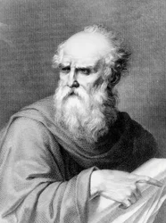 Portrait of Marcus Vitruvius Pollio known as Vitruvius, Roman architect and writer, engraving by Jacopo Bernardi based on a drawing by Vincenzo Ray