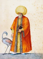 Turkish man with flamingo, drawing by Jacopo Ligozzi
