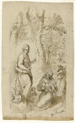 Vision of St. Francis of Assisi (recto); Saint Jerome, Vision of Saint Francis, and Two Small Sketches of St. Francis Holding the Christ Child (verso)