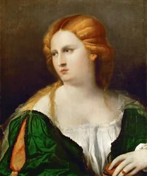 Young Woman in a Green Dress, a Box in Her Hand