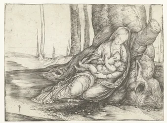 Mary with Child Sitting at the Foot of a Tree