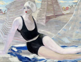Bather in Black Swimming Suit