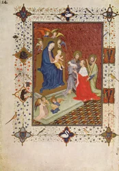 Frontispiece with John, Duc de Berry, St. Andrew and St. John praying in front of the Virgin, from the 