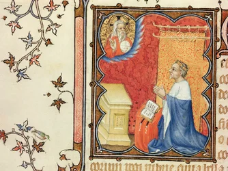 Jean de France (1340-1416) Duke of Berry Praying Before the Eternal Father, from Les Petites Heures de Duc de Berry