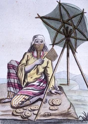 Arab woman from the desert selling bread, from 