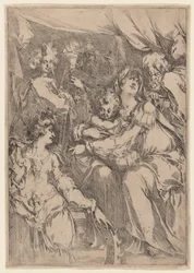 The Holy Family with Saint Catherine, Saint John the Evangelist, and an Angel