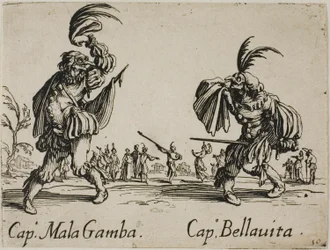 Captain Mala Gamba - Captain Bellavita, plate 15 from Balli di Sfessania