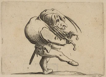 Man Scraping a Grill in the Guise of a Violin