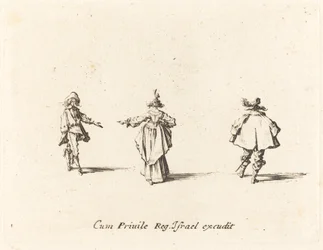 Lady with Outstretched Arm, Seen from Behind, and Two Gentlemen
