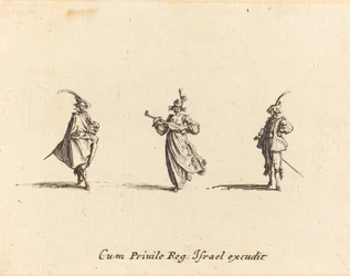 Lady with String Instrument, and Two Gentlemen