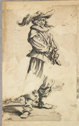 Soldier with Feathered Hat, from La Noblesse de Lorraine (verso), c.1620-23