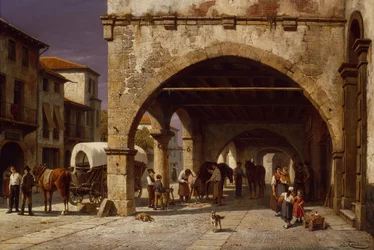 A Town Scene with a Farrier