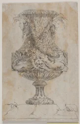 Prydvase with Two Heads and Two Water Nymphs. Copy after Pl. 20 in the Suite of Vases Designed by Saly in 1746. "Vasa a se inventa..."