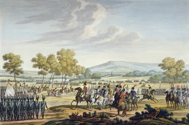 The Imperial Guard Manoeuvring in the Presence of the Two Emperors at Tilsit, 28 June 1807, engraved by Edme Bovinet