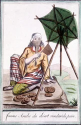 Desert Arabian Woman Selling Bread - in Encyclopedia of Travels by Grasset St Sauveur, ed. 1796