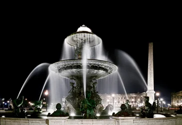 View of the Fountain Made by Jacques Ignace Hittorff and the Obelisk of Place de la Concorde in Paris
