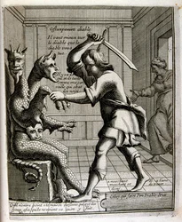 17th century engraved illustration from a collection of proverbs by Jacques Lagniet