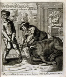 17th century engraved illustration from a collection of proverbs by Jacques Lagniet