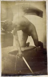 Study of a Male Nude Model, Kneeling with Sword and Shield in Hand, in the Studio of Jacques de Lalaing