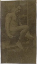 Study of a male nude model, seen from the side, in the studio of Jacques de Lalaing