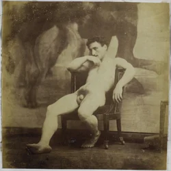 Study of a Male Nude Model, Sitting in a Chair, in the Studio of Jacques de Lalaing