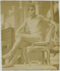 Study of a Male Nude Model, Sitting on a Fauteuil and Seen from the Back, in the Studio of Jacques de Lalaing
