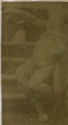 Study of a Male Nude Model, Sitting on a Step, Seen from the Front with Rope and Bow on Lap, in the Studio of Jacques de Lalaing