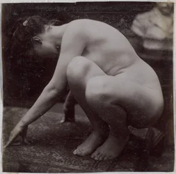 Study of a female nude model, seen from the side, in the studio of Jacques de Lalaing, preliminary study for element for a fountain in Musee des Beaux arts, Tournai and for circular fountain